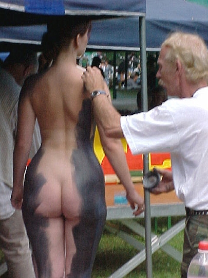 Nude body painters in action 1